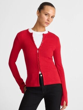 NWT Madewell Red Pointelle Cutaway Cardigan Medium
